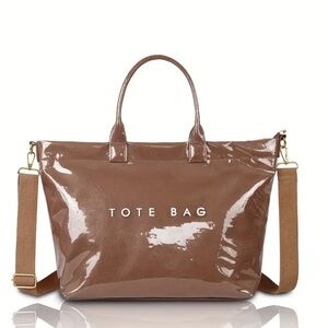 NWOT-Glossy Brown Structured Tote with Adjustable Strap